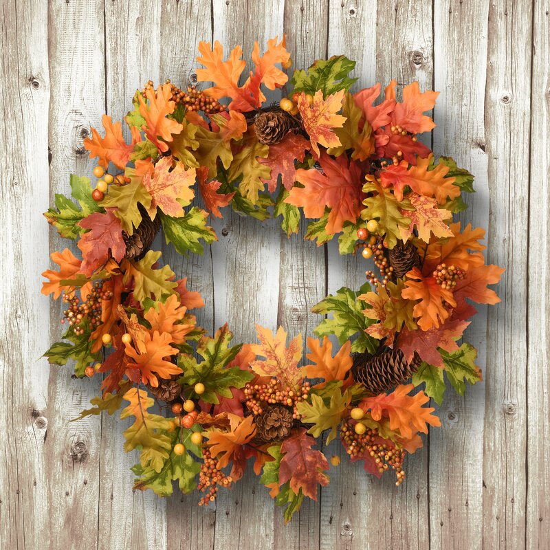 The Holiday Aisle® Harvest Oak Leaves 24" Polyester Wreath